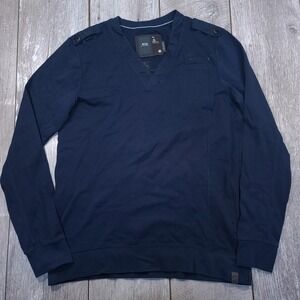 G-Star Raw Sweatshirt Mens Size XL Blue Decoder V-Neck Epaulettes Pullover